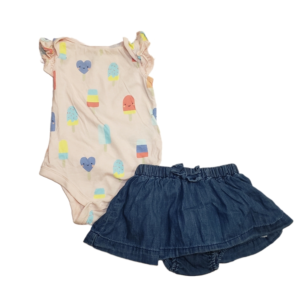 Baby Gap 3-6m Popsicle Bodysuit & Denim Skort